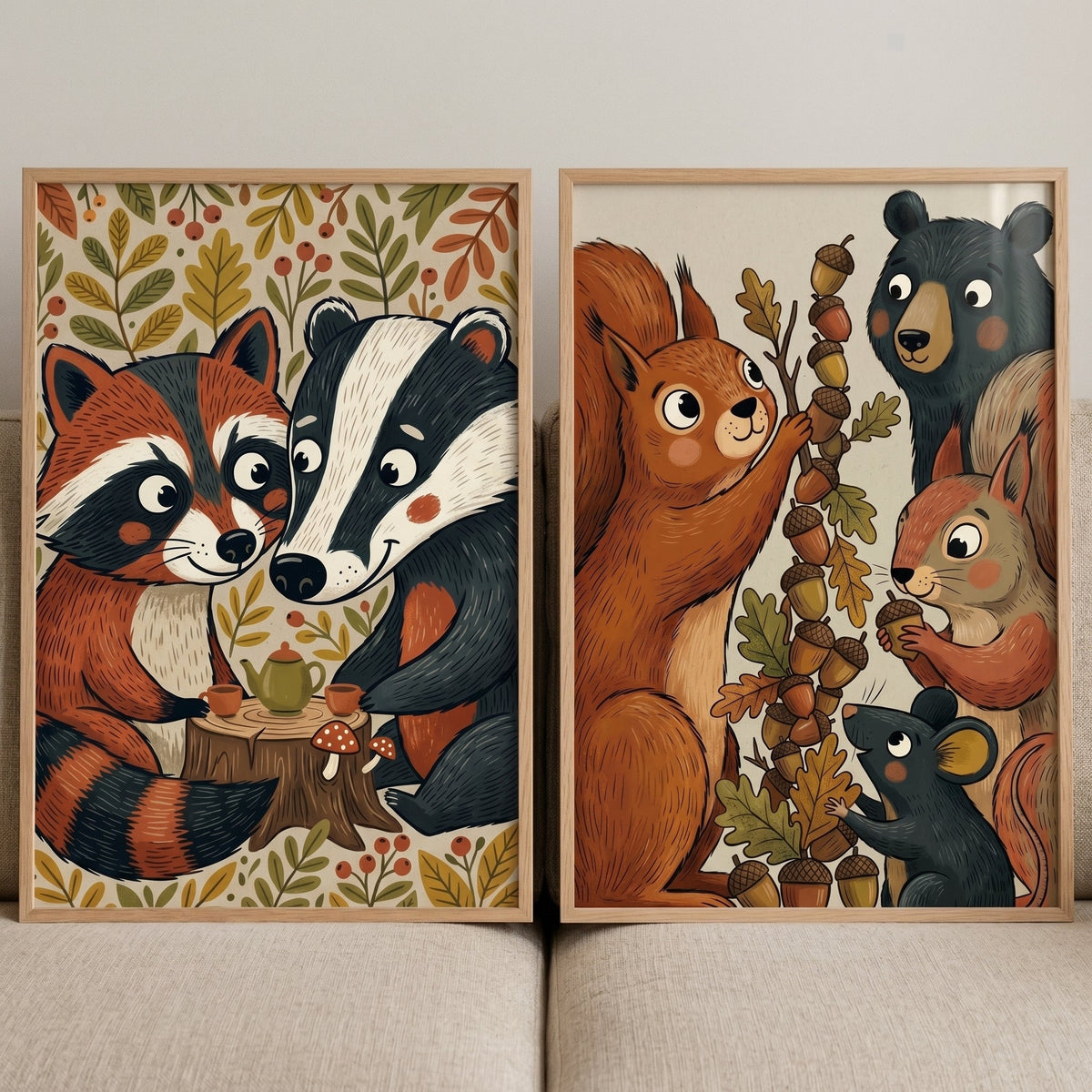 Cozy Woodland Animals Digital Art Print Set