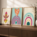 Boho Rainbow Hearts Digital Art Triptych