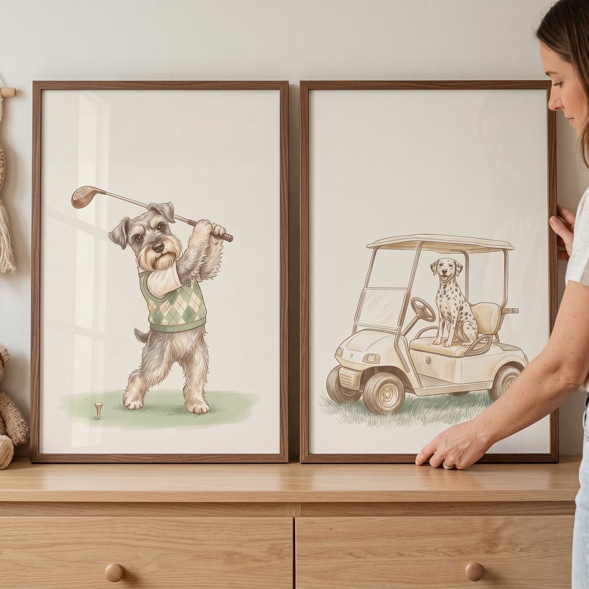 Chic Golfing Dogs Digital Art Set