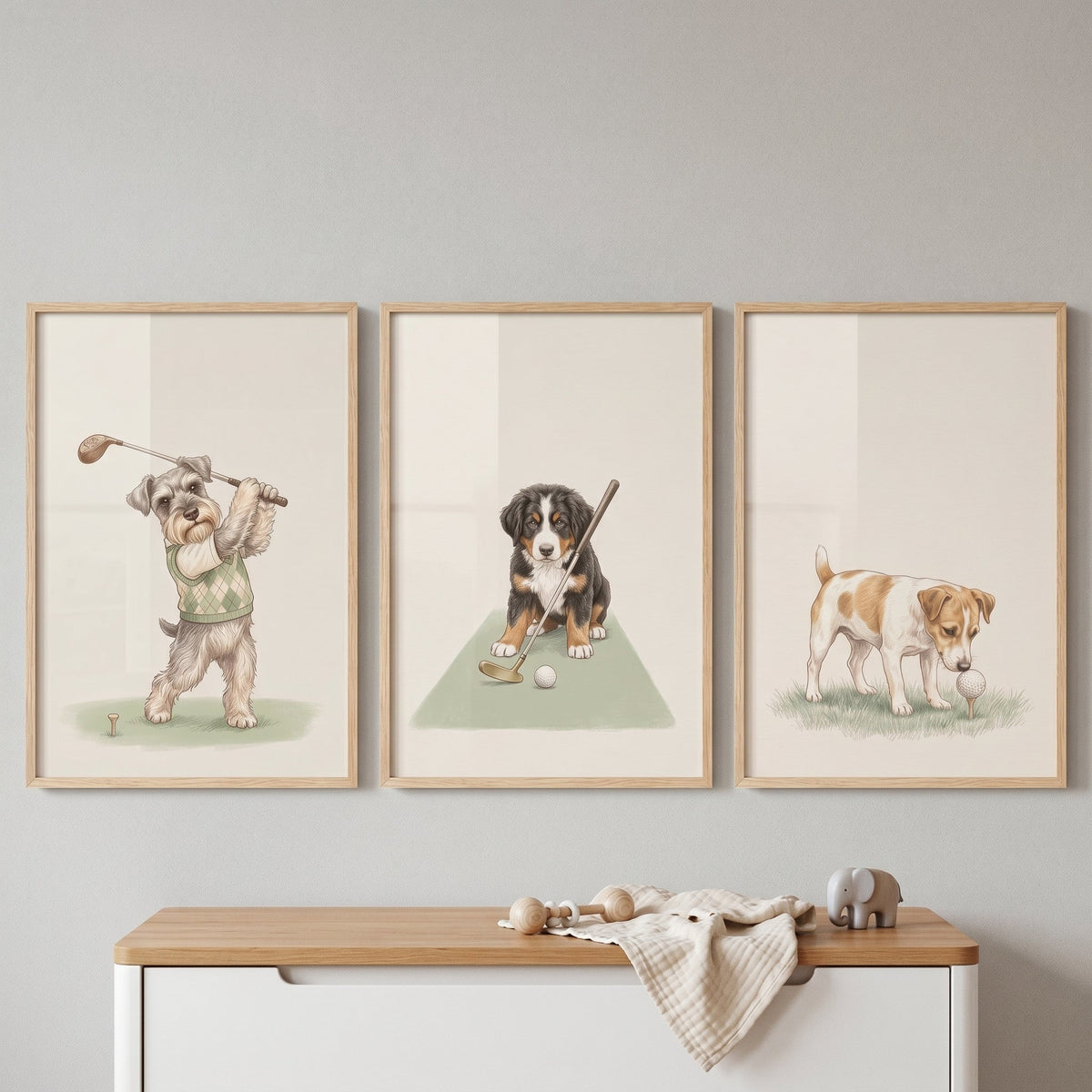 Golfing Puppies Trio Digital Art Set