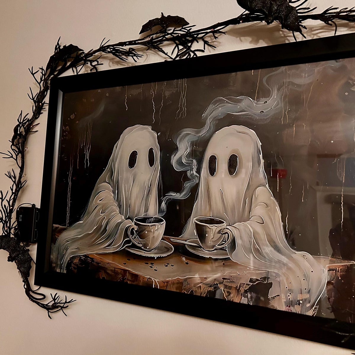 Cozy Spooky Ghosts Drinking Coffee Digital Art