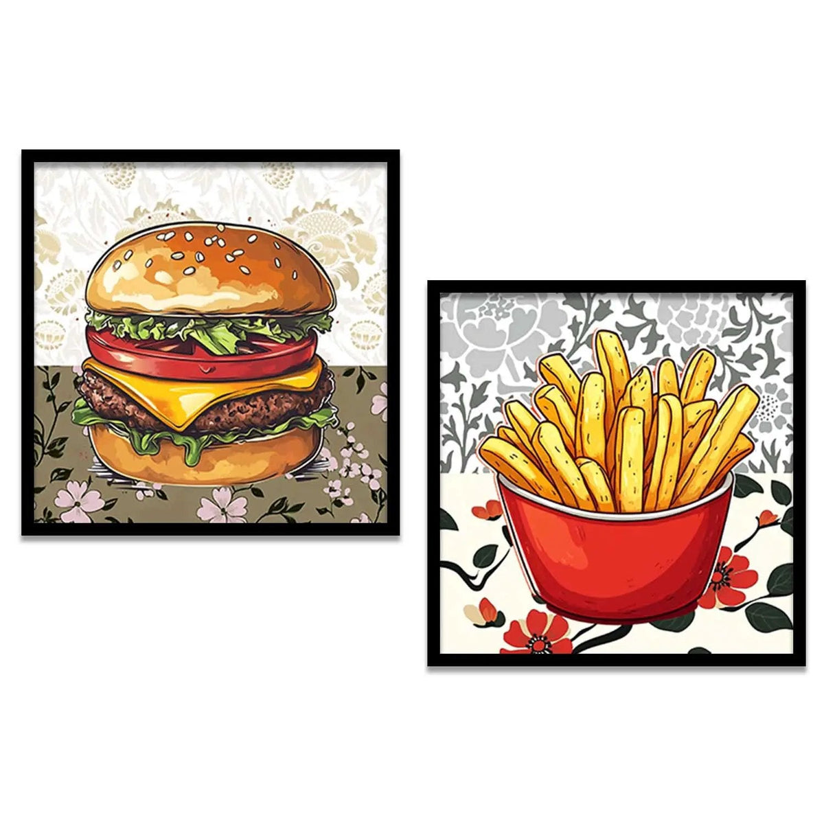 Burger and Fries Pop Art Duo