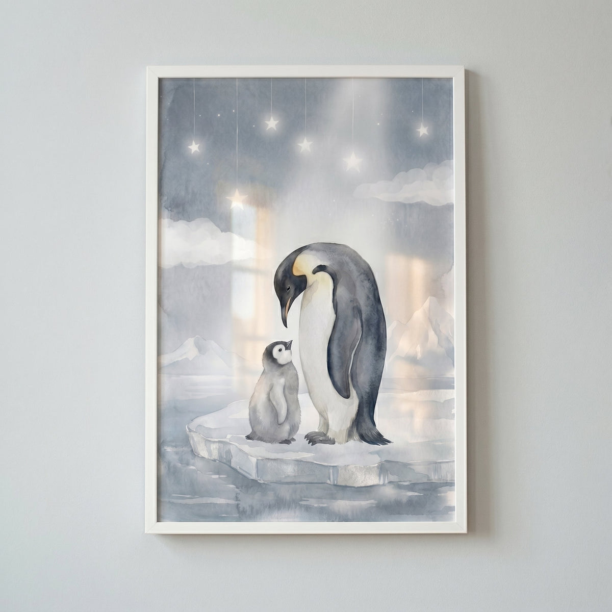 Watercolor Penguin Family Under Starlight Digital Art
