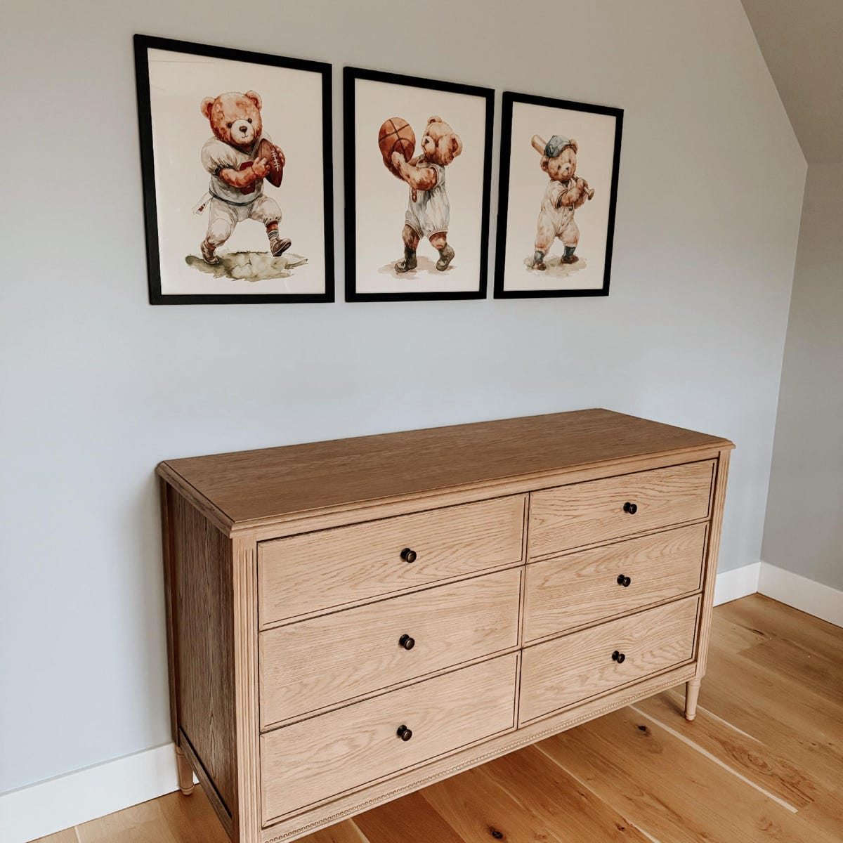 Vintage Sports Teddy Bears Digital Art Trio