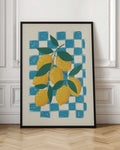 Blue Gingham Lemons Digital Art Print