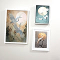 Ethereal Cranes at Moonrise Art Print Trio