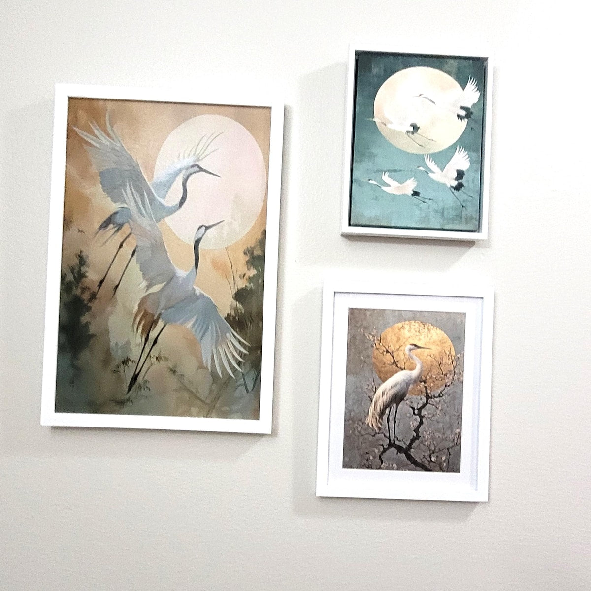 Ethereal Cranes at Moonrise Art Print Trio