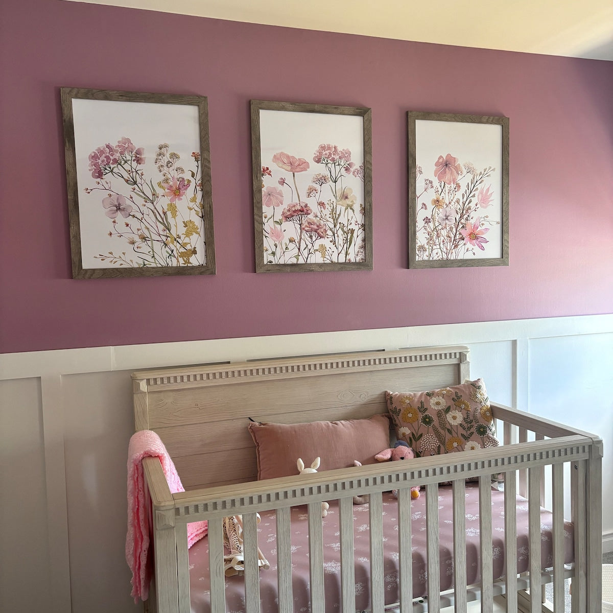 Blush Botanical Meadow Triptych Digital Art