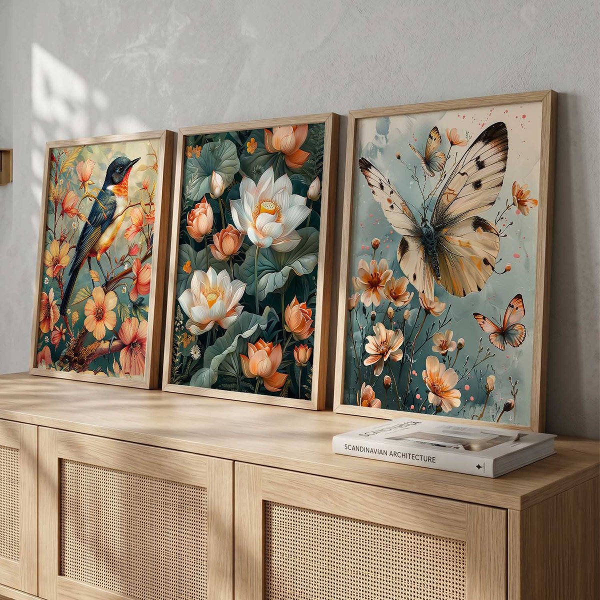 Botanical and Butterfly Trio Digital Art