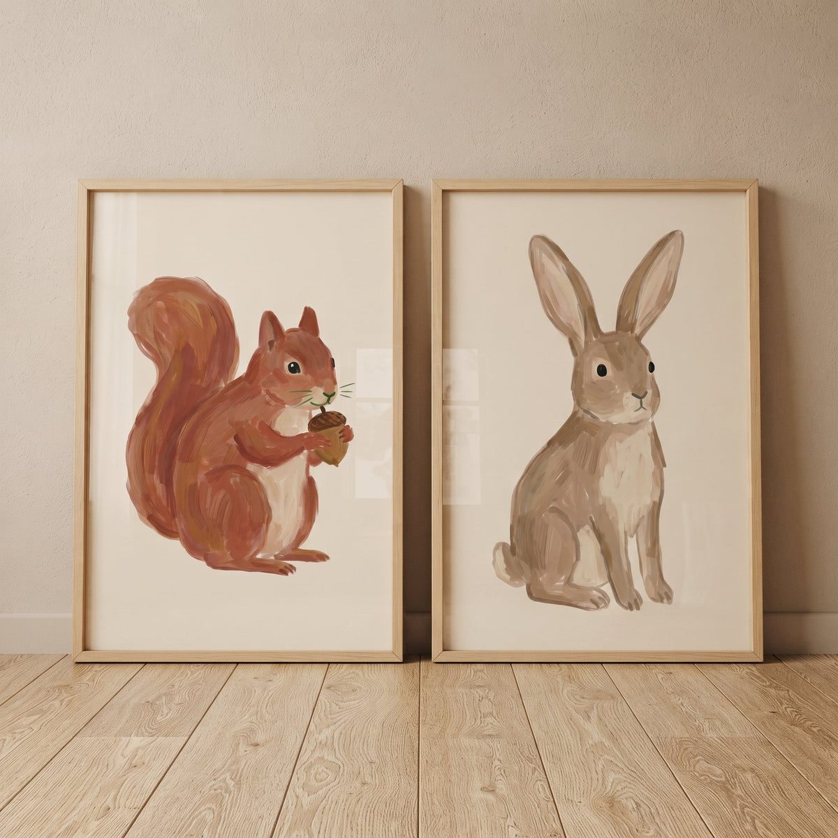 Charming Woodland Animal Duo Digital Art Prints