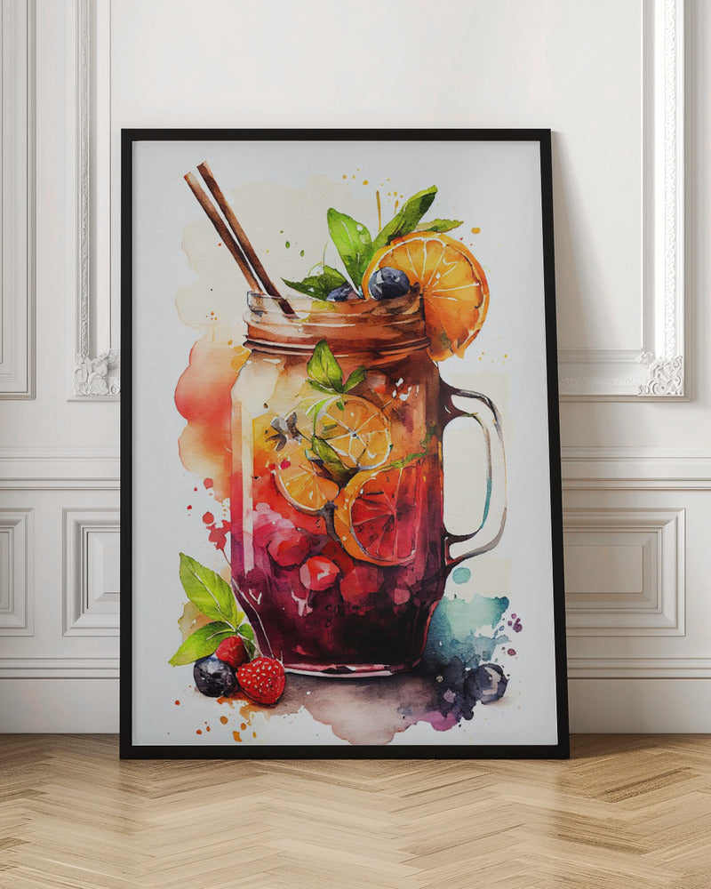 Watercolor Citrus Sangria Cocktail Digital Print