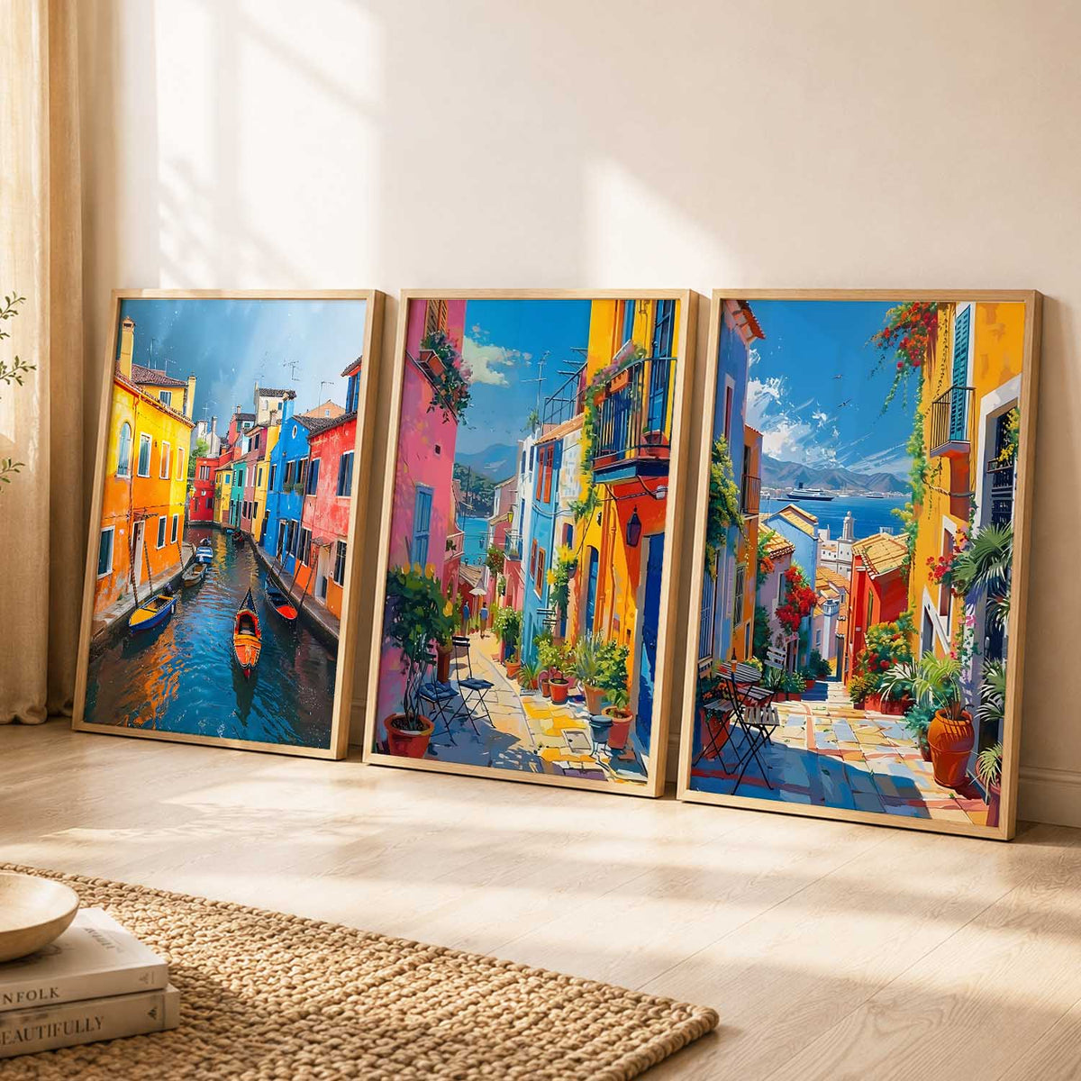 Vibrant Coastal Triptych Digital Artwork