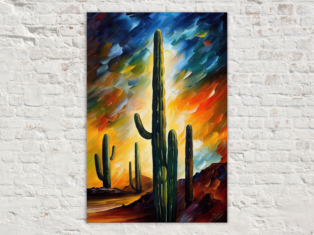 Abstract Desert Sunset Cactus Digital Art