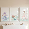 Enchanting Mermaid Trio Watercolor Digital Art Set