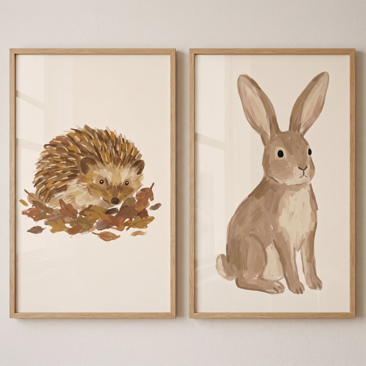 Woodland Hedgehog and Bunny Digital Art Set