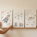 Watercolor Space Animals Digital Art Triptych