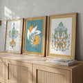 Ornate Persian Peacock Digital Art Trio