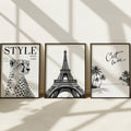 Chic Parisian and Tropical Aesthetic Digital Art Triptych