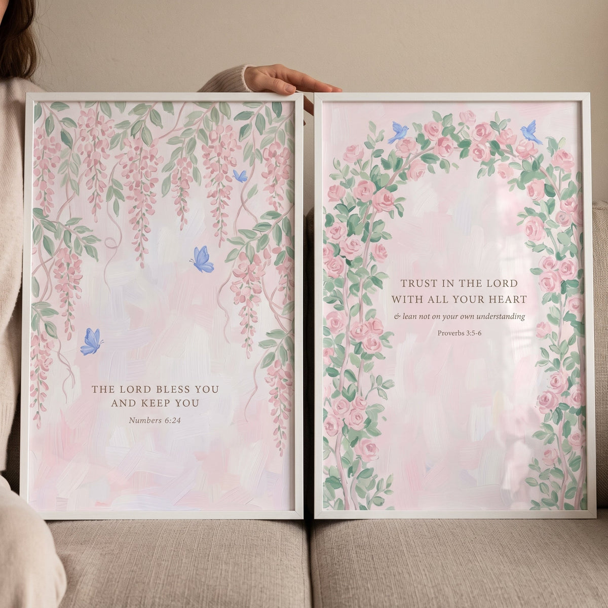 Numbers 6:24 & Proverbs 3:5-6 Christian Scripture Digital Art Set
