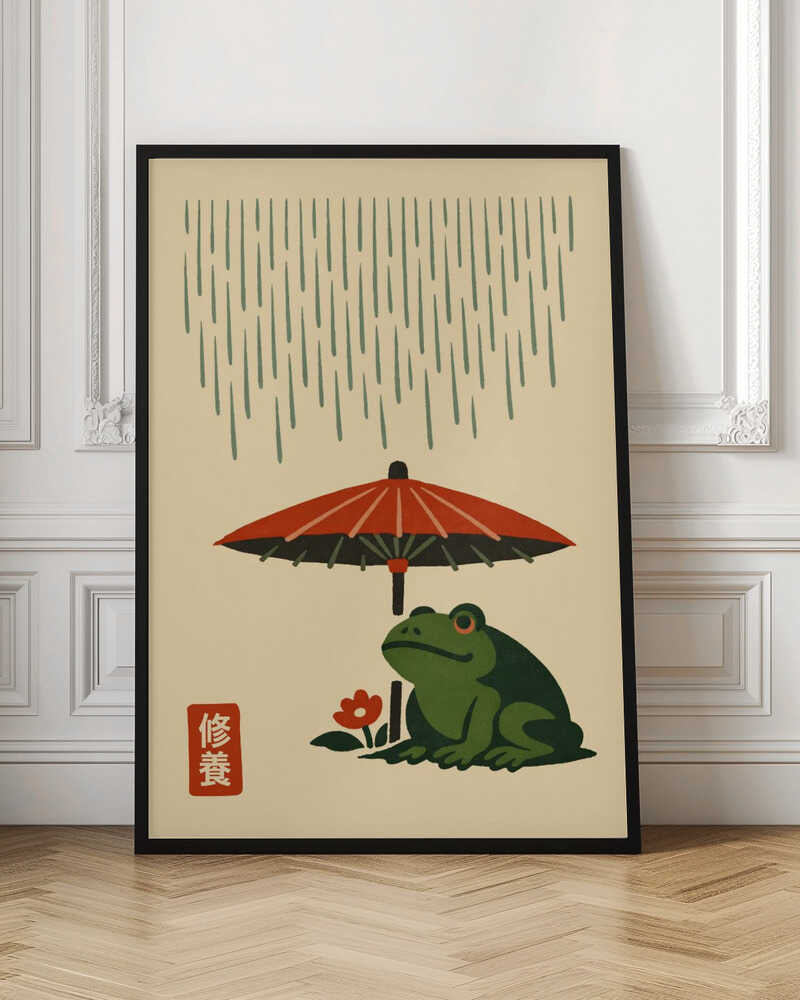 Japanese Frog Under Red Umbrella Digital Art