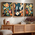 Blooming Harmony Birds and Florals Triptych
