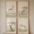 Safari Animals Watercolor Digital Art Set of Four
