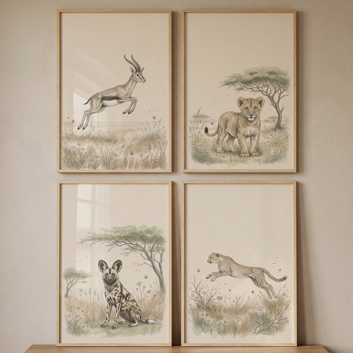 Safari Animals Watercolor Digital Art Set of Four