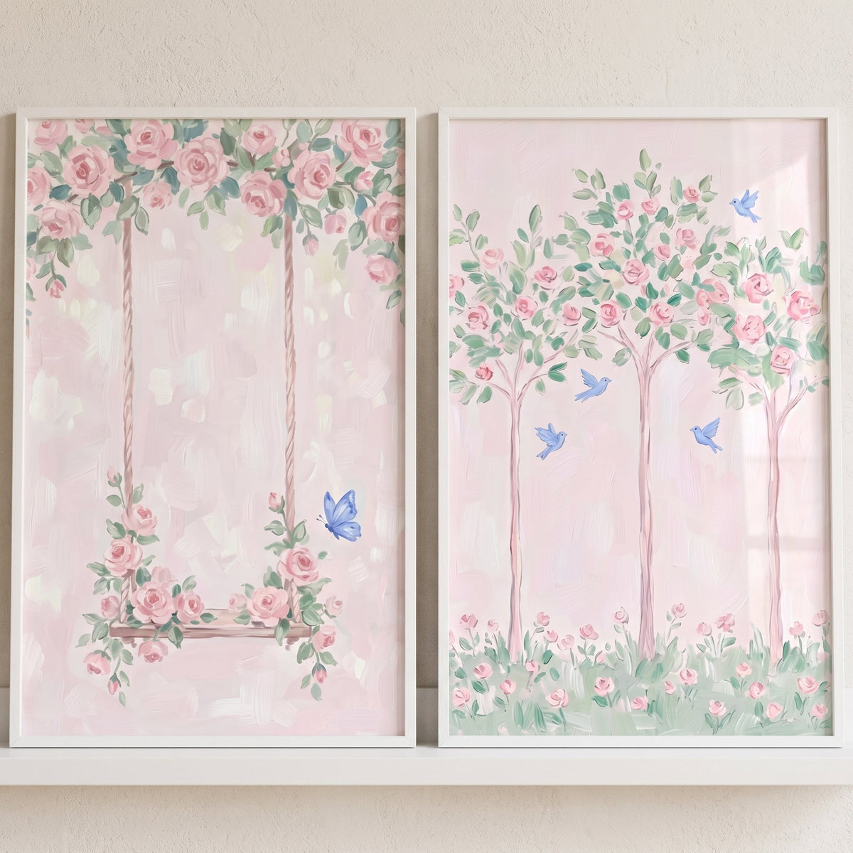 Enchanted Pink Garden Swing and Trees Digital Art Set