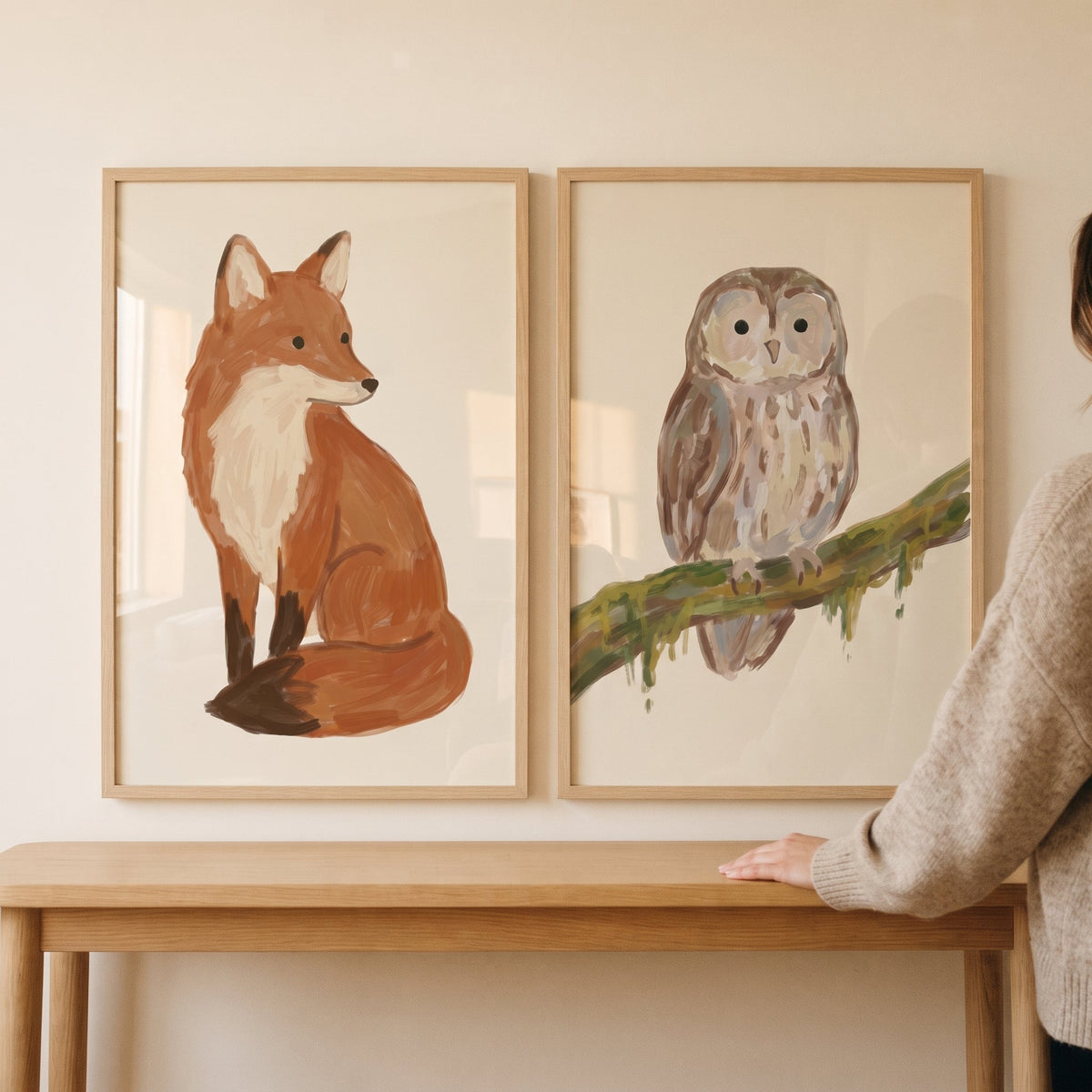 Charming Woodland Fox and Owl Digital Art Prints