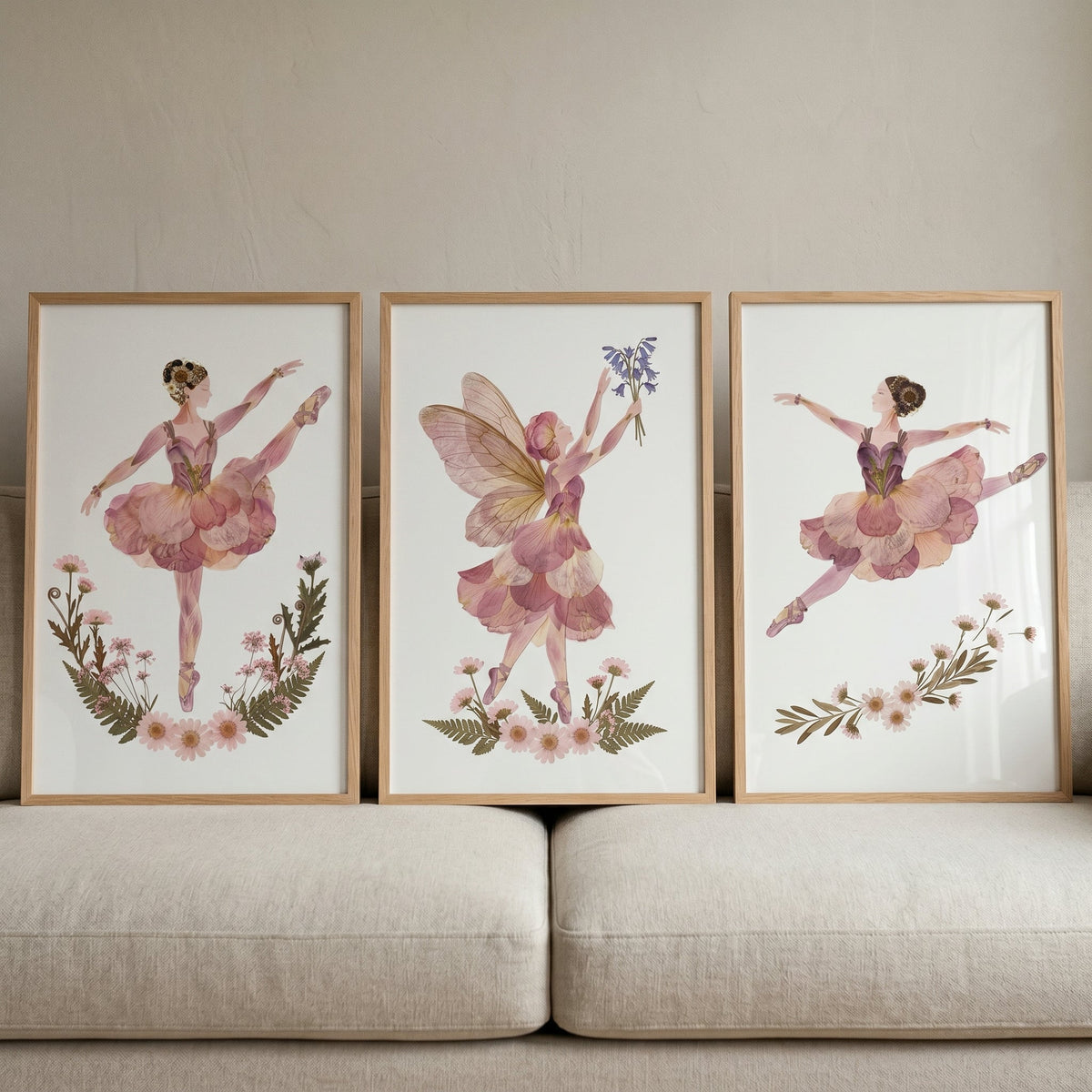 Floral Ballerina and Fairy Digital Art Print Trio