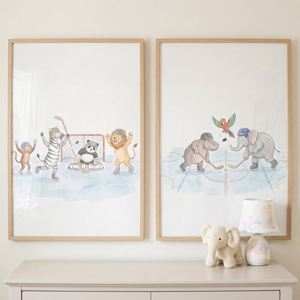 Cute Animal Hockey Players Digital Art Set