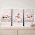 Safari Animals Pastel Floral Digital Art Trio