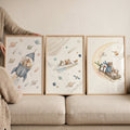 Watercolor Space Animals Digital Art Trio