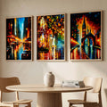 Vibrant City Nights Digital Art Trio