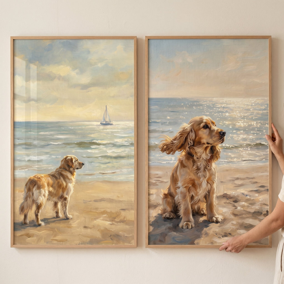 Golden Retriever Seaside Days Digital Art Diptych