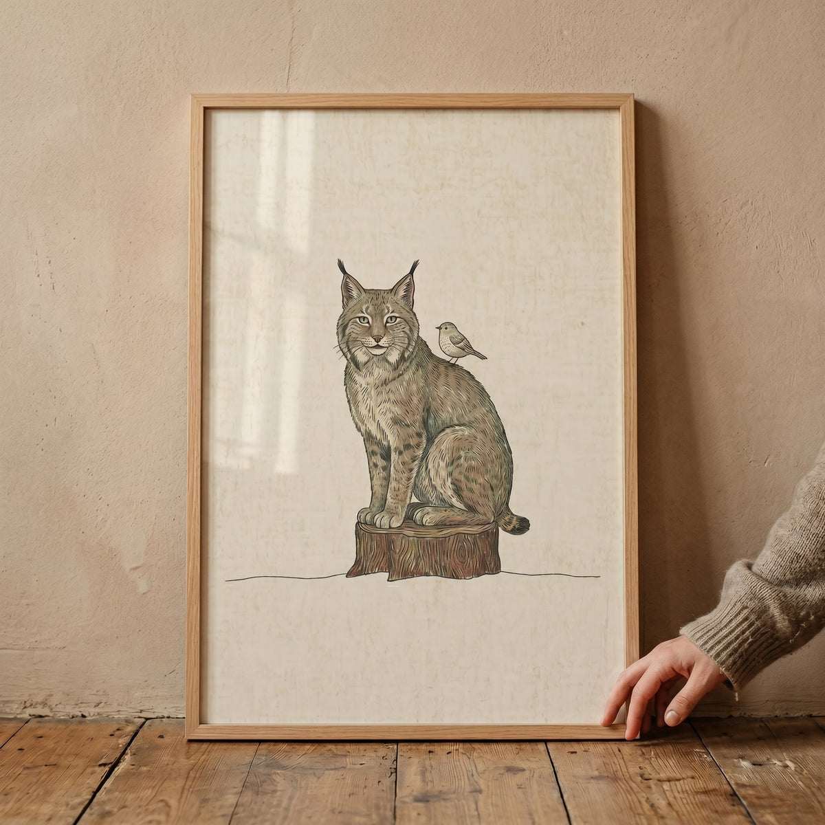 Lynx and Little Bird Digital Art Print