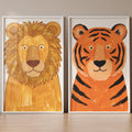 Charming Safari Lion and Tiger Digital Art Prints