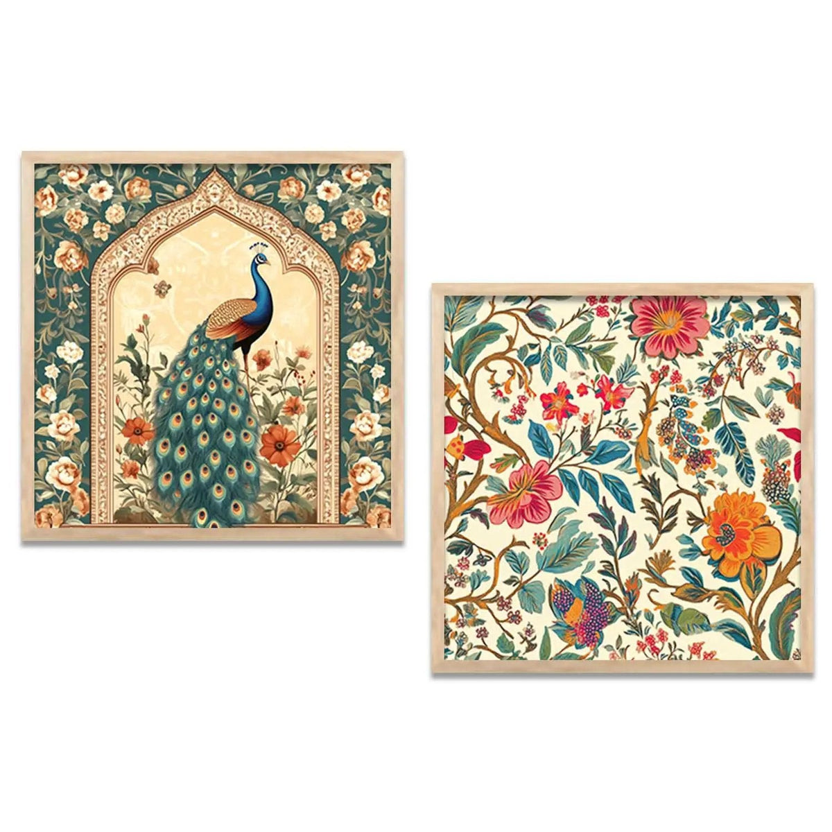 Bohemian Peacock and Floral Botanical Digital Art Set