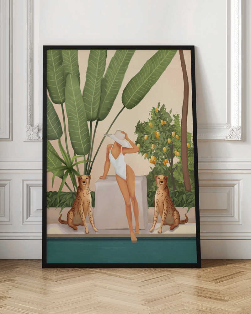 Chic Poolside Paradise with Cheetahs Digital Artwork