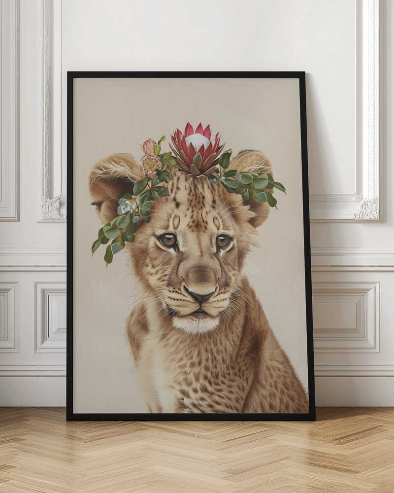 Baby Lion with Floral Crown Digital Art