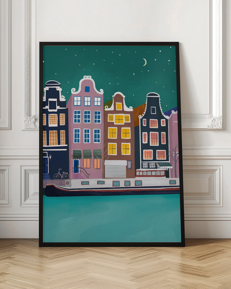 Amsterdam Canal Night Digital Art