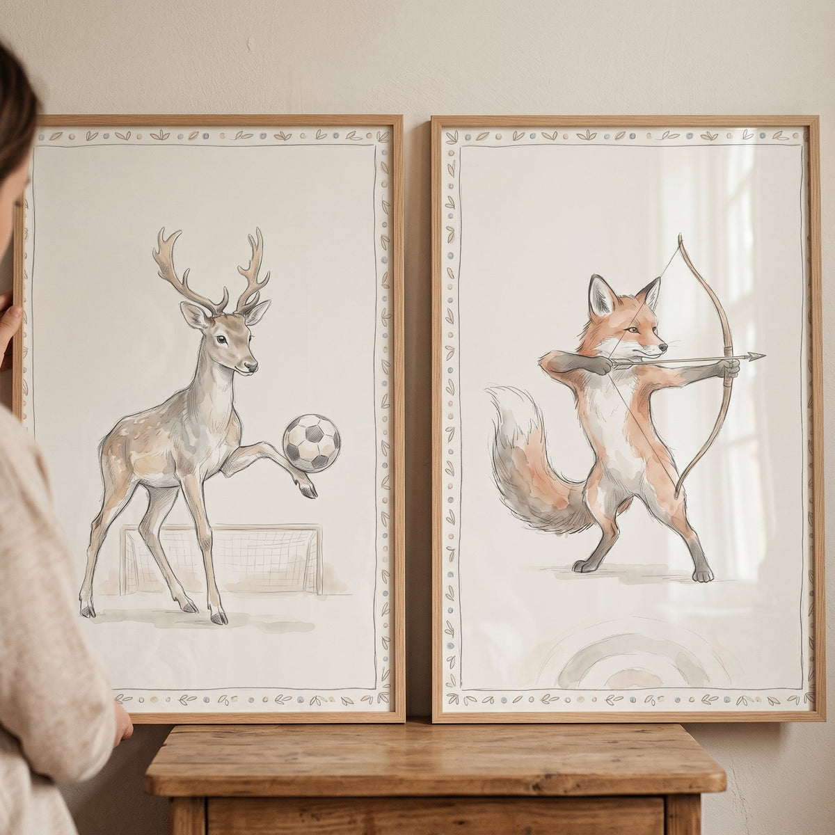 Whimsical Forest Athletes Digital Art Print Set