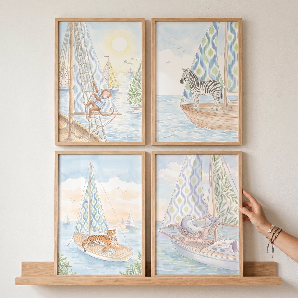 Watercolor Safari Animals Sailing Digital Art Set