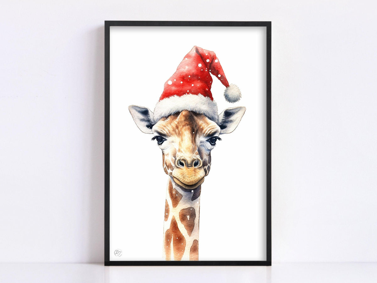 Watercolor Christmas Giraffe Digital Download