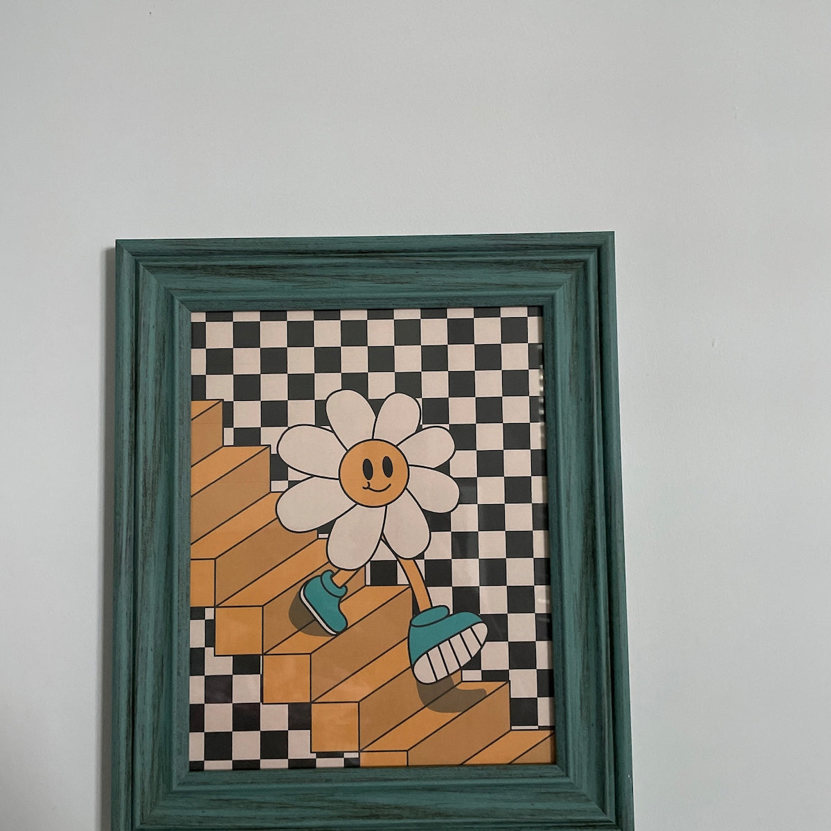 Retro Daisy Walking on Checkerboard Digital Art