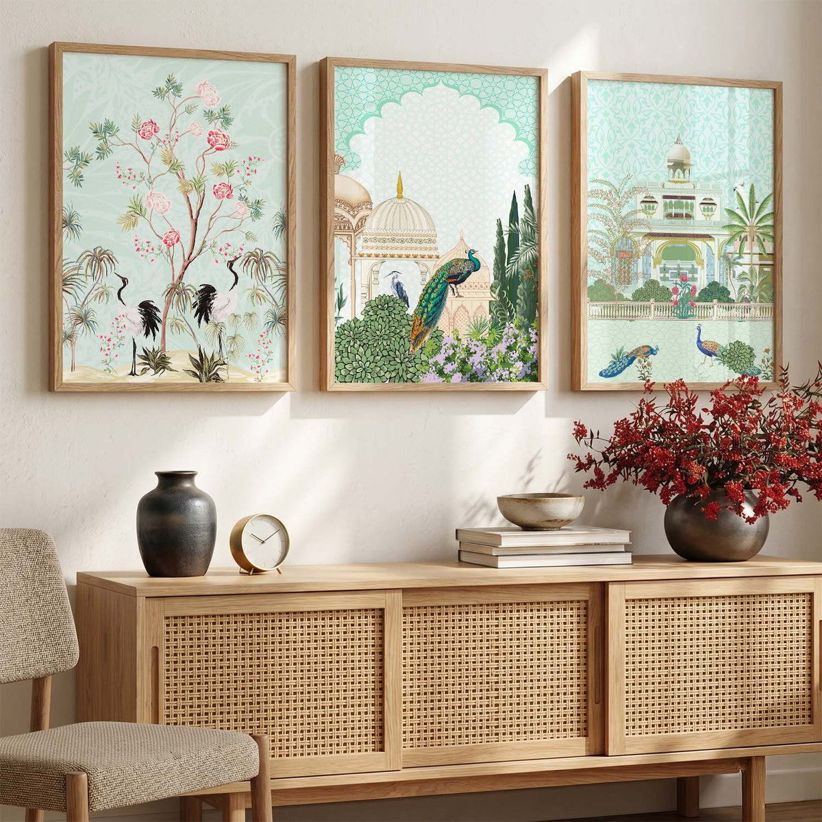Chinoiserie Palace Birds Digital Triptych