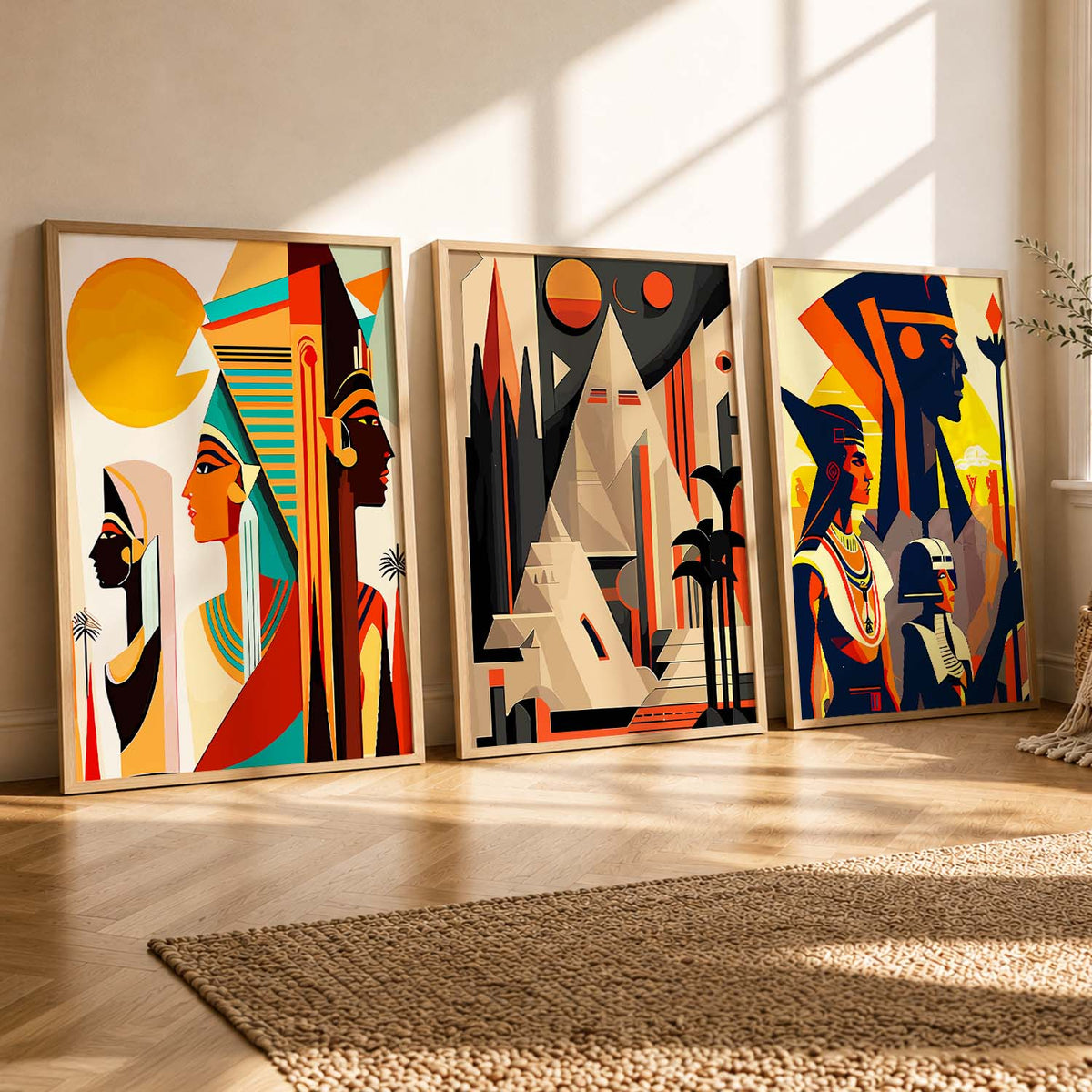 Ancient Egyptian Abstract Triptych Digital Art
