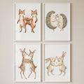 Dancing Woodland Animals Watercolor Digital Art Set of 4