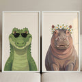 Chic Crocodile and Floral Hippo Digital Art Set