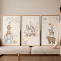 Whimsical Animal Adventure Digital Art Triptych